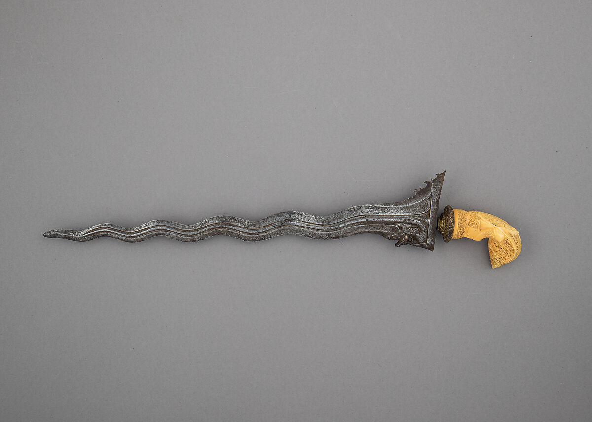 Kris, Steel, gold, ivory, Javanese; grip, Sumatran