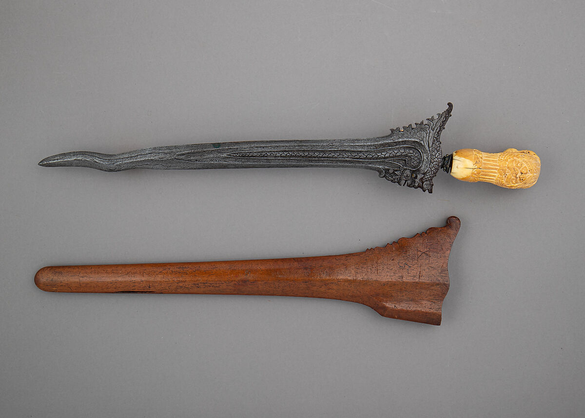Kris with Sheath, Ivory, steel, wood, Javanese