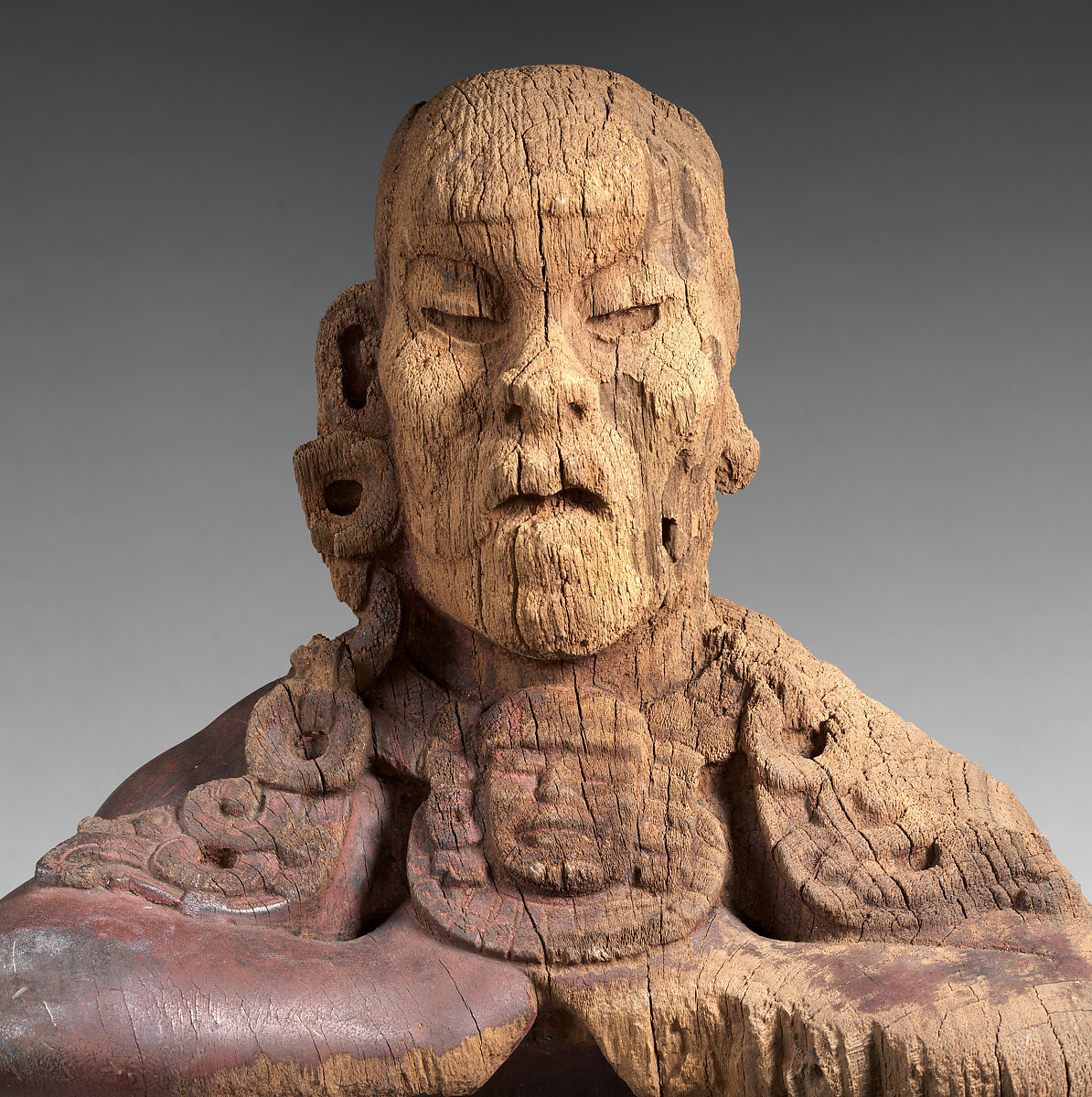 Mirror-bearer, Maya artist(s), Cordia wood (bocote), red hematite, Maya