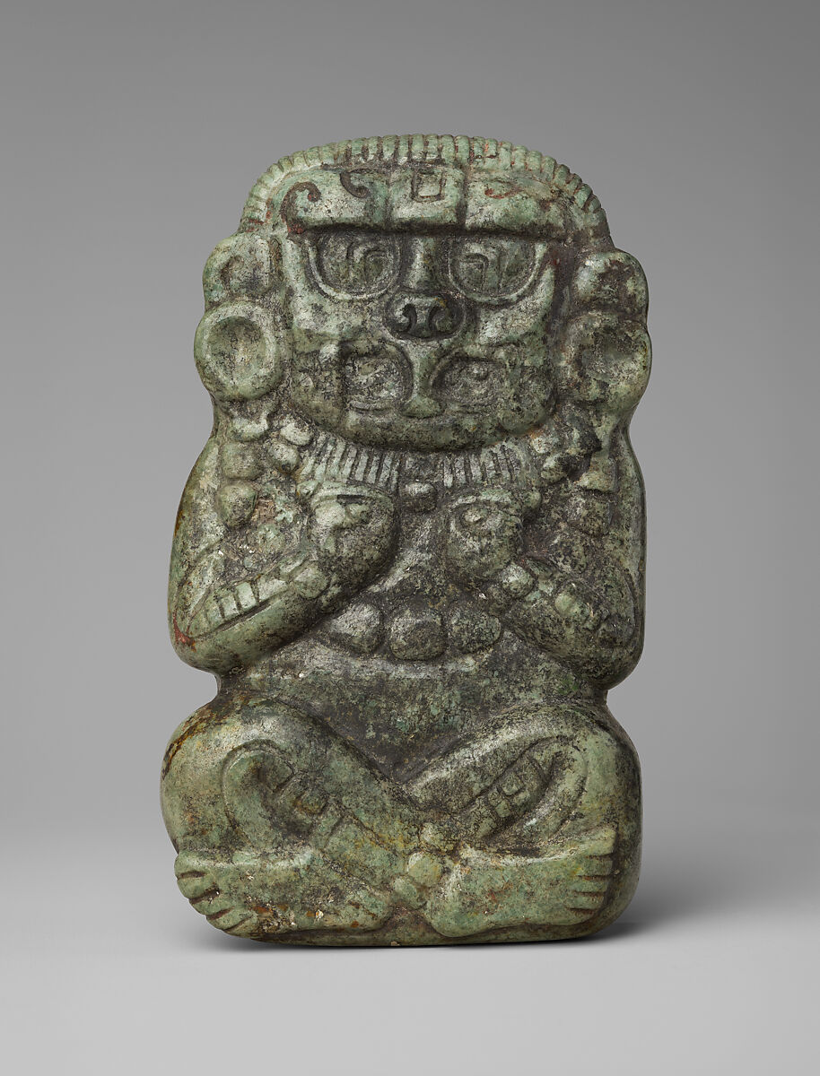 Deity figure, Jade (pyroxene jadeite), Maya 