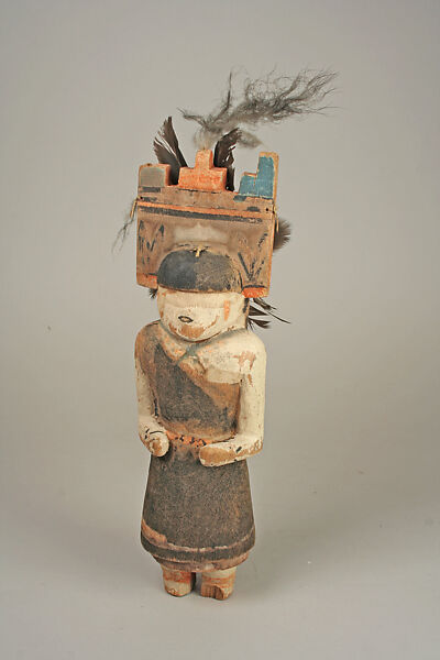 Kachina Doll, Wood, paint, feathers, corn, Hopi 