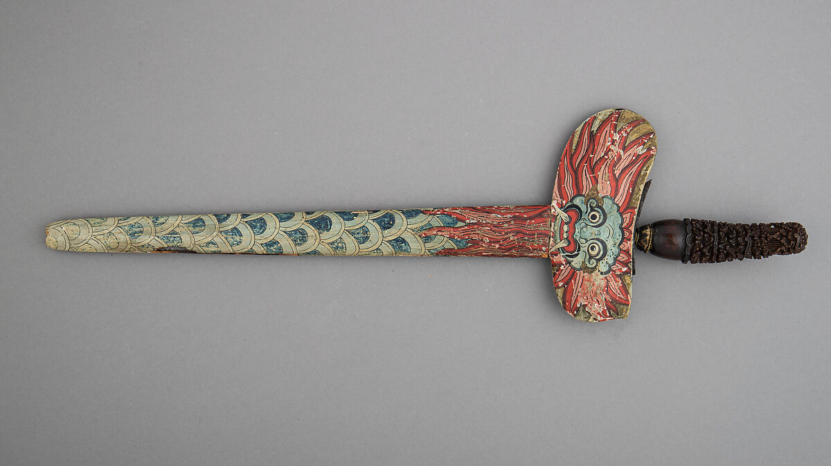 Kris with Sheath, Steel, wood, polychromy, gold, Javanese