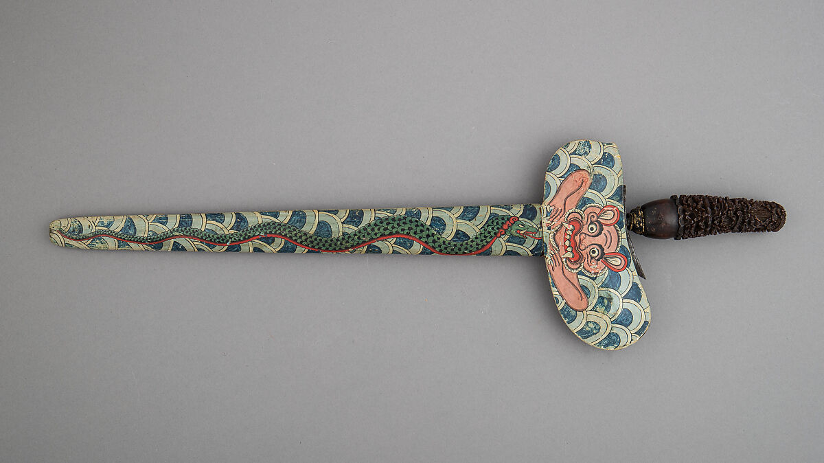 Kris with Sheath, Steel, wood, polychromy, gold, Javanese