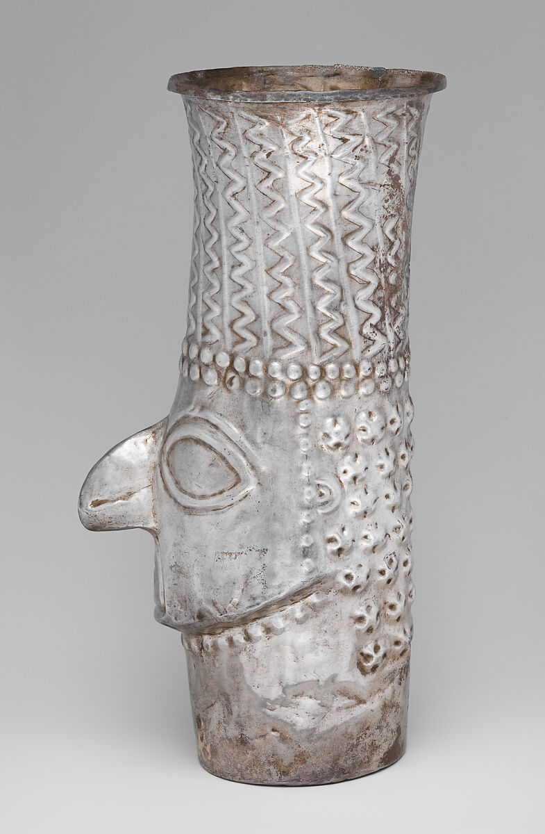 Beaker with face, Inca artist(s), Silver, Inca