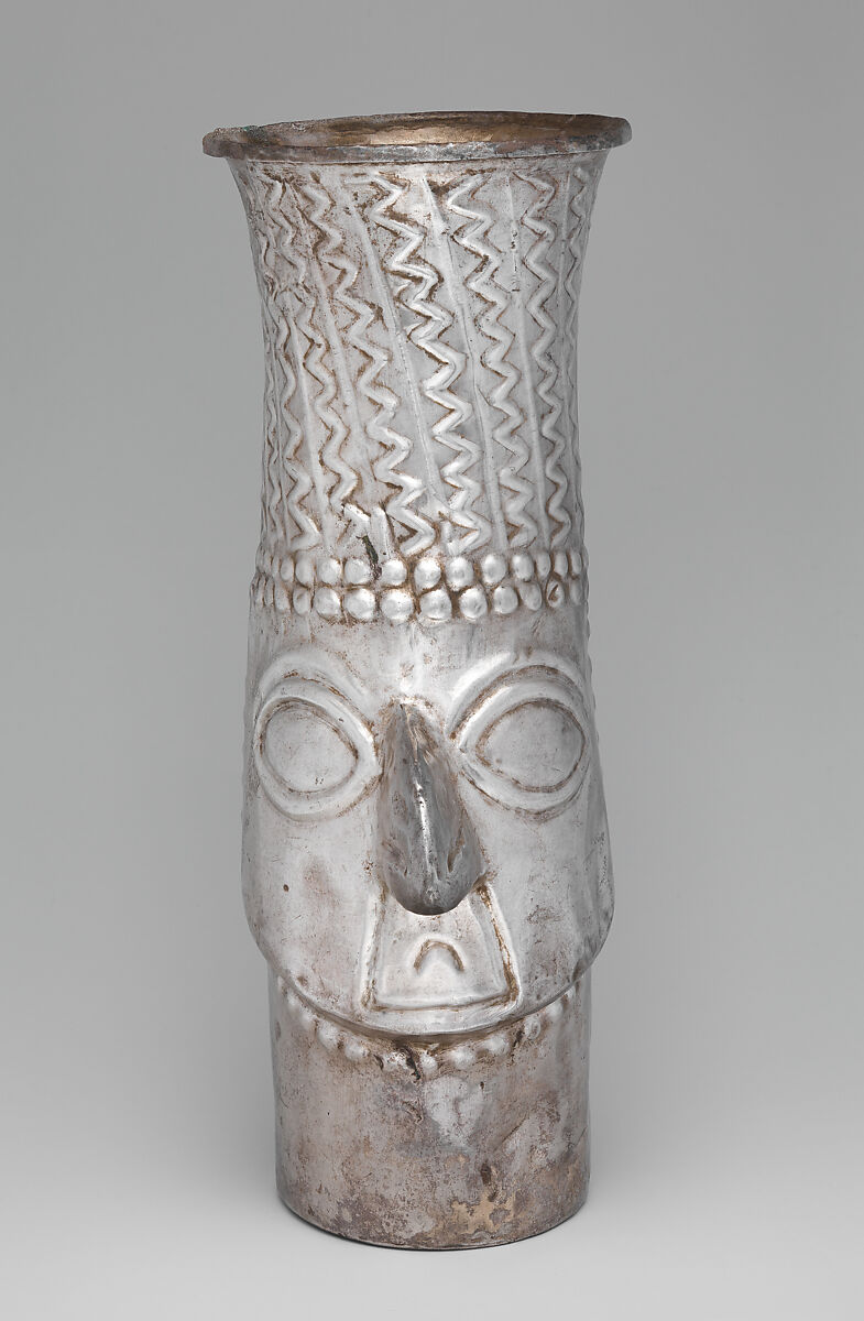 Beaker with face, Inca artist(s), Silver, Inca 