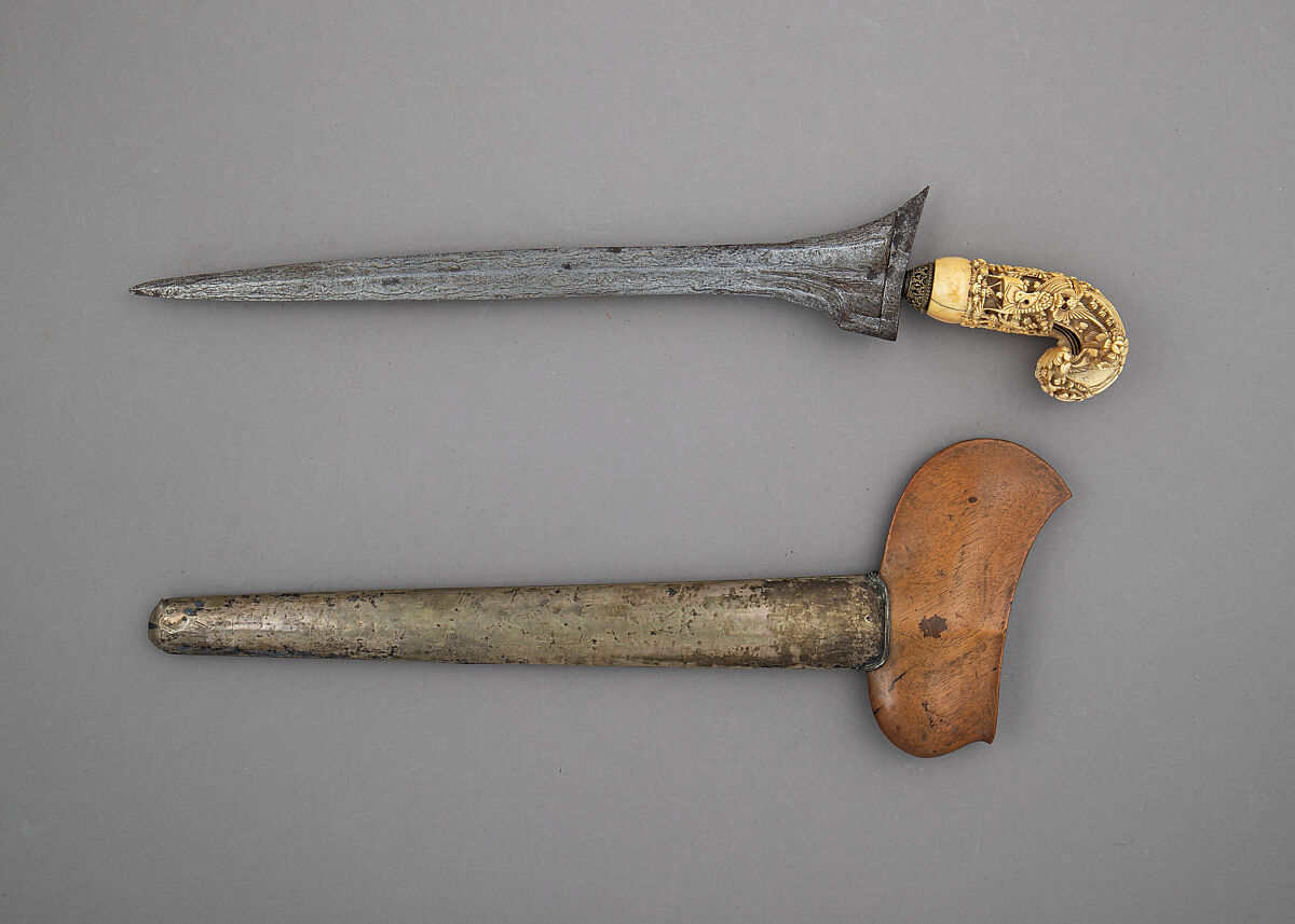 Kris with Sheath, Steel, wood, ivory, silver, brass, Madurese