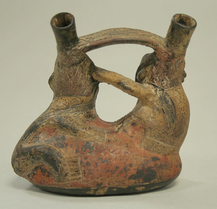 Double Spout Bottle, Ceramic, pigment, Nasca