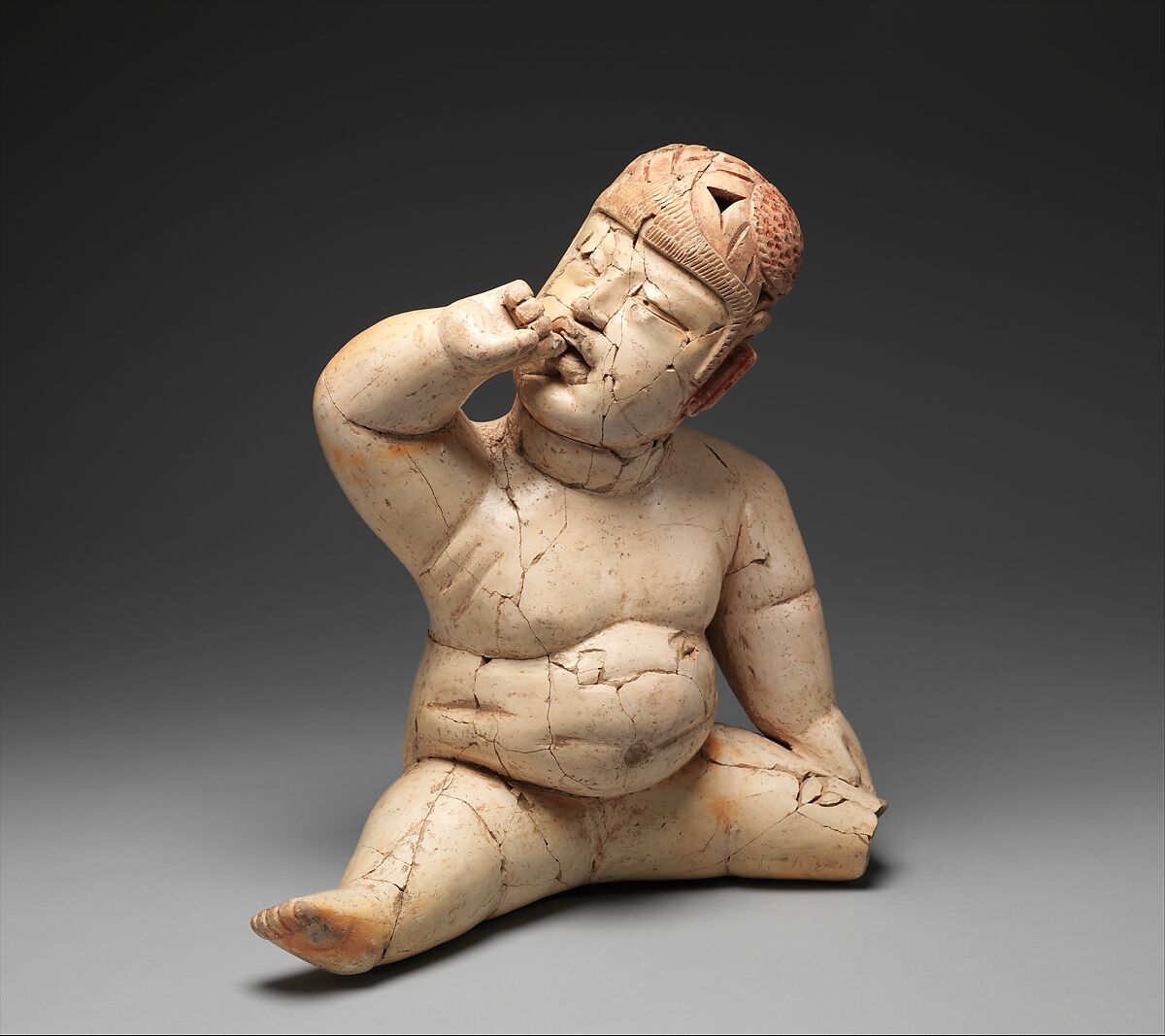 Seated Figure, Ceramic, cinnabar, red ochre, Olmec 