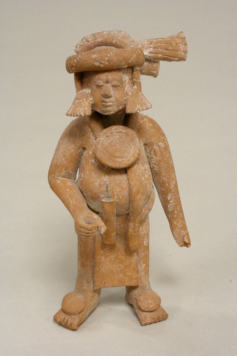 Figure with Helmet Mask, Ceramic, pigment, Maya