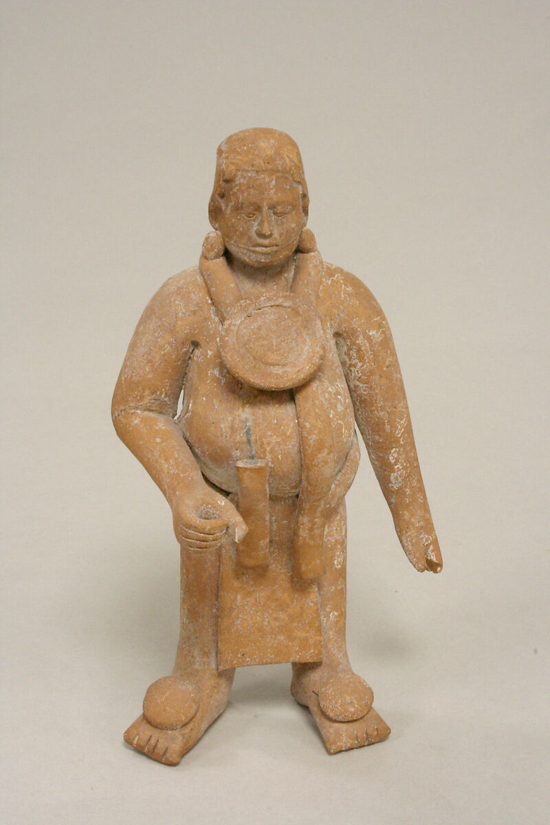 Figure with Helmet Mask, Ceramic, pigment, Maya