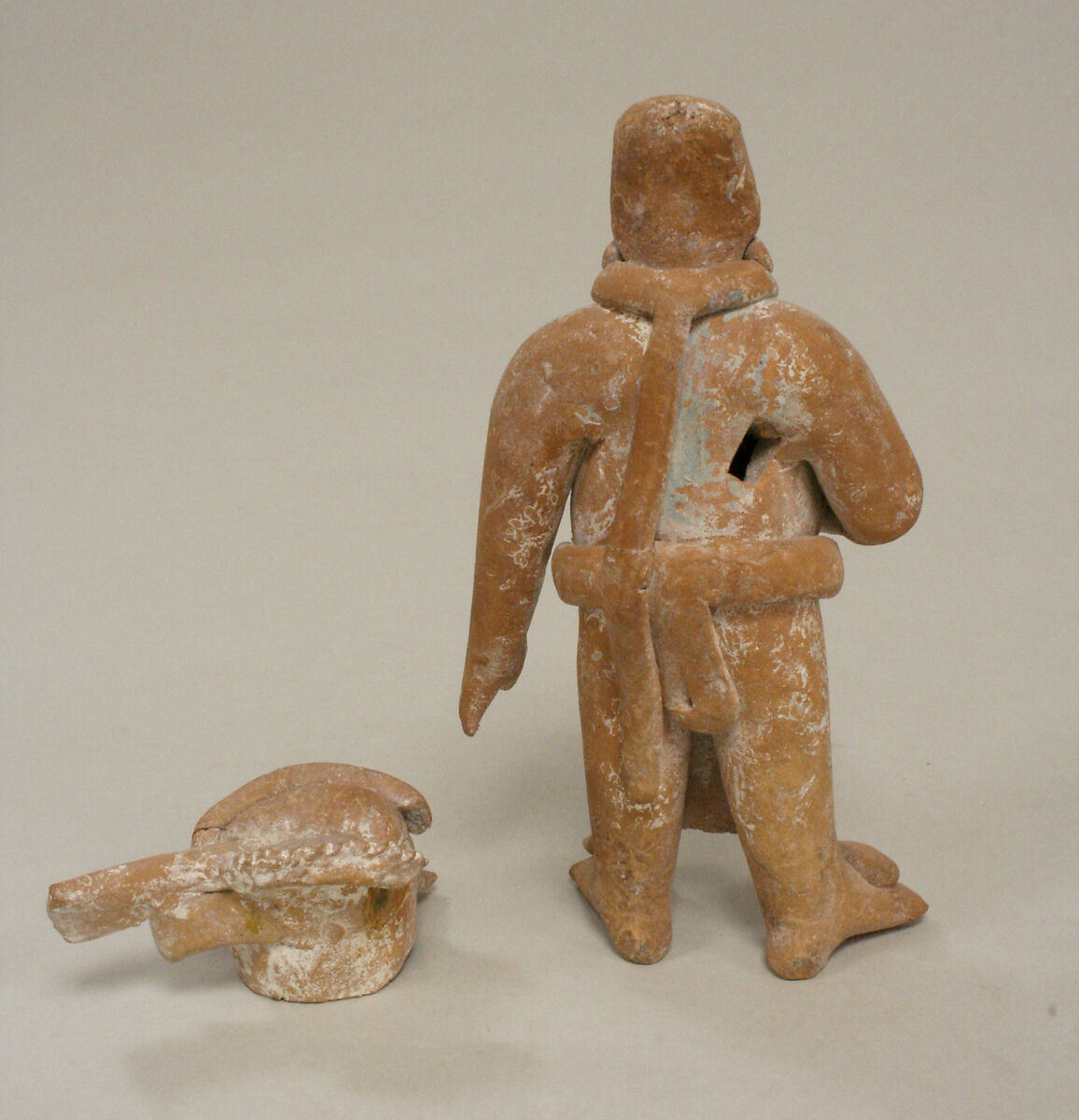 Figure with Helmet Mask, Ceramic, pigment, Maya
