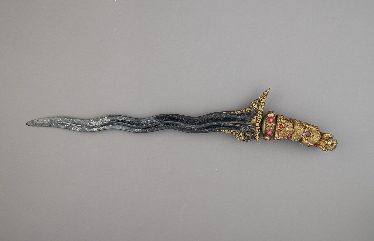 Kris, Steel, gold, semiprecious stones, copper alloy, Balinese