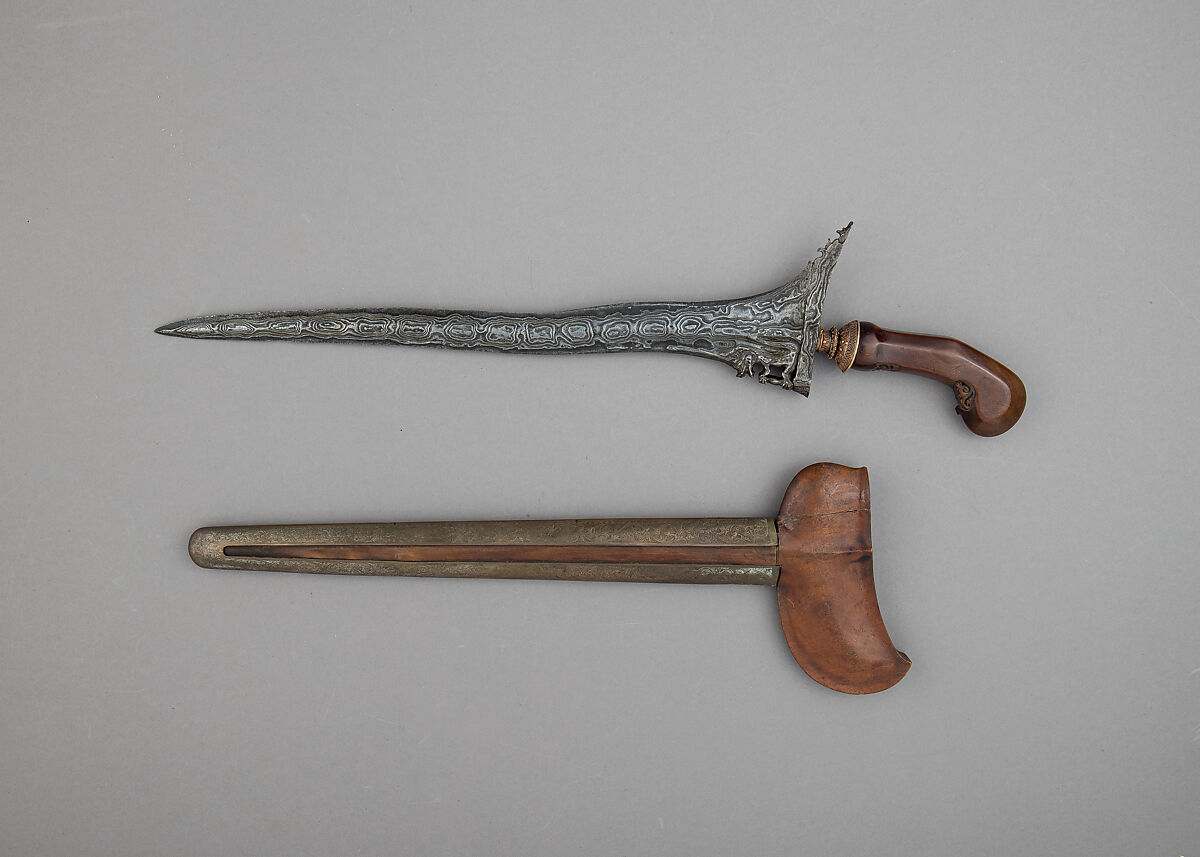 Kris with Sheath, Steel, wood, copper, gold, Javanese