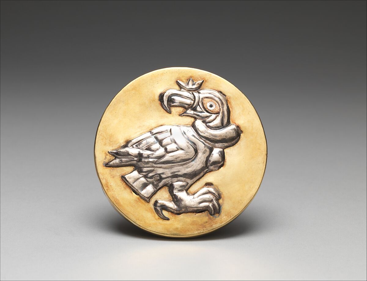 Earflare with condor, Silver, gold, gilded copper, shell, Moche