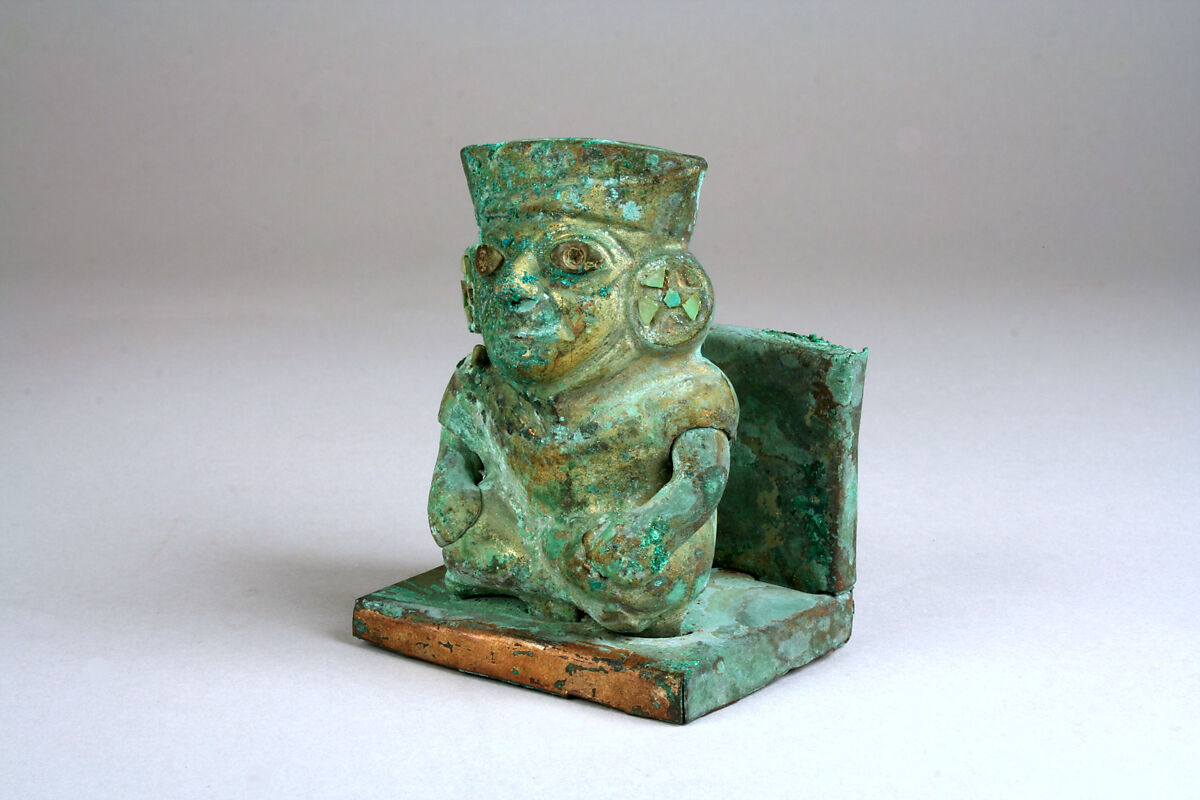Seated Figure, Gilded copper, stone, Moche