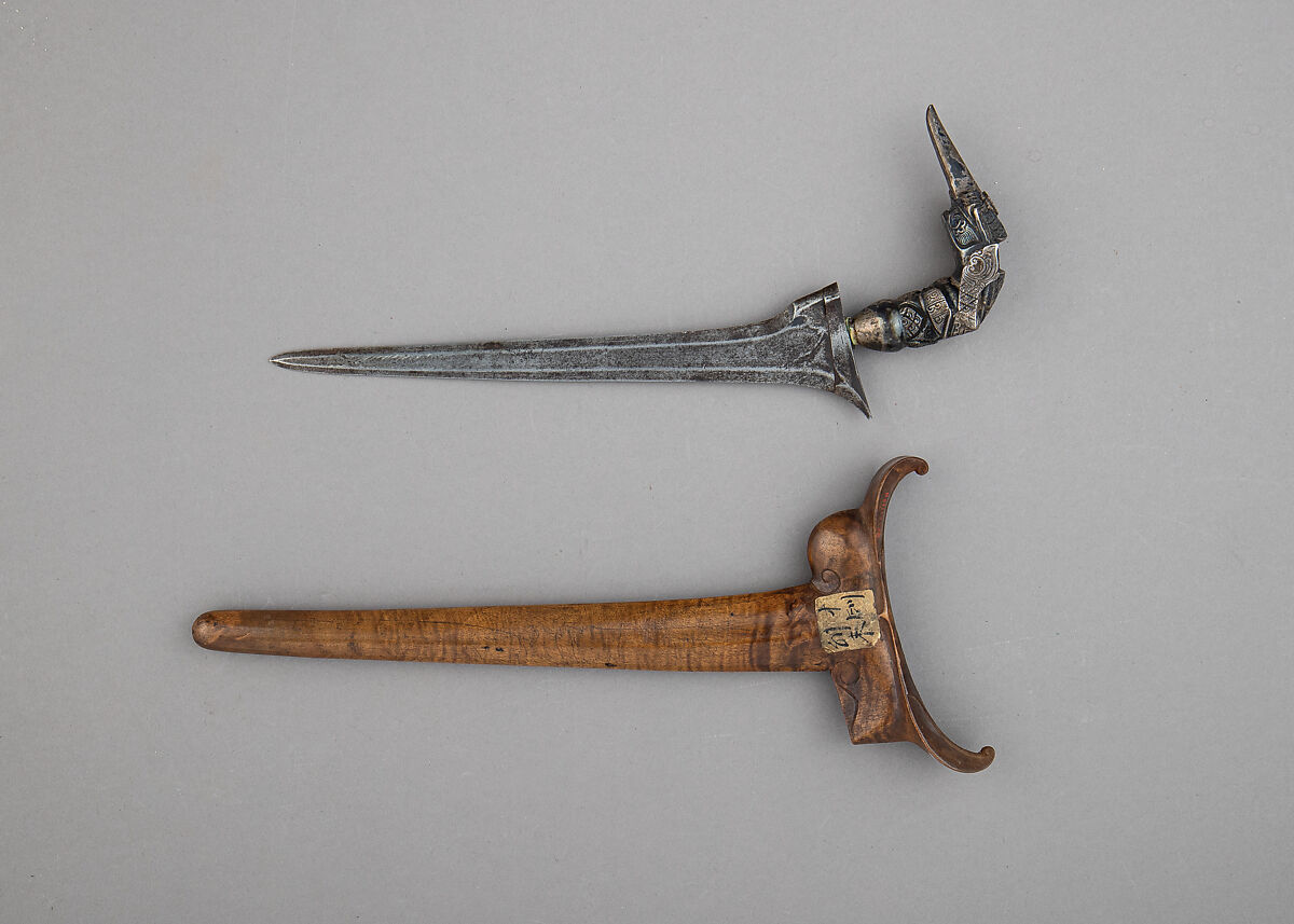 Kris with Sheath, Steel, silver, wood, Sumatran