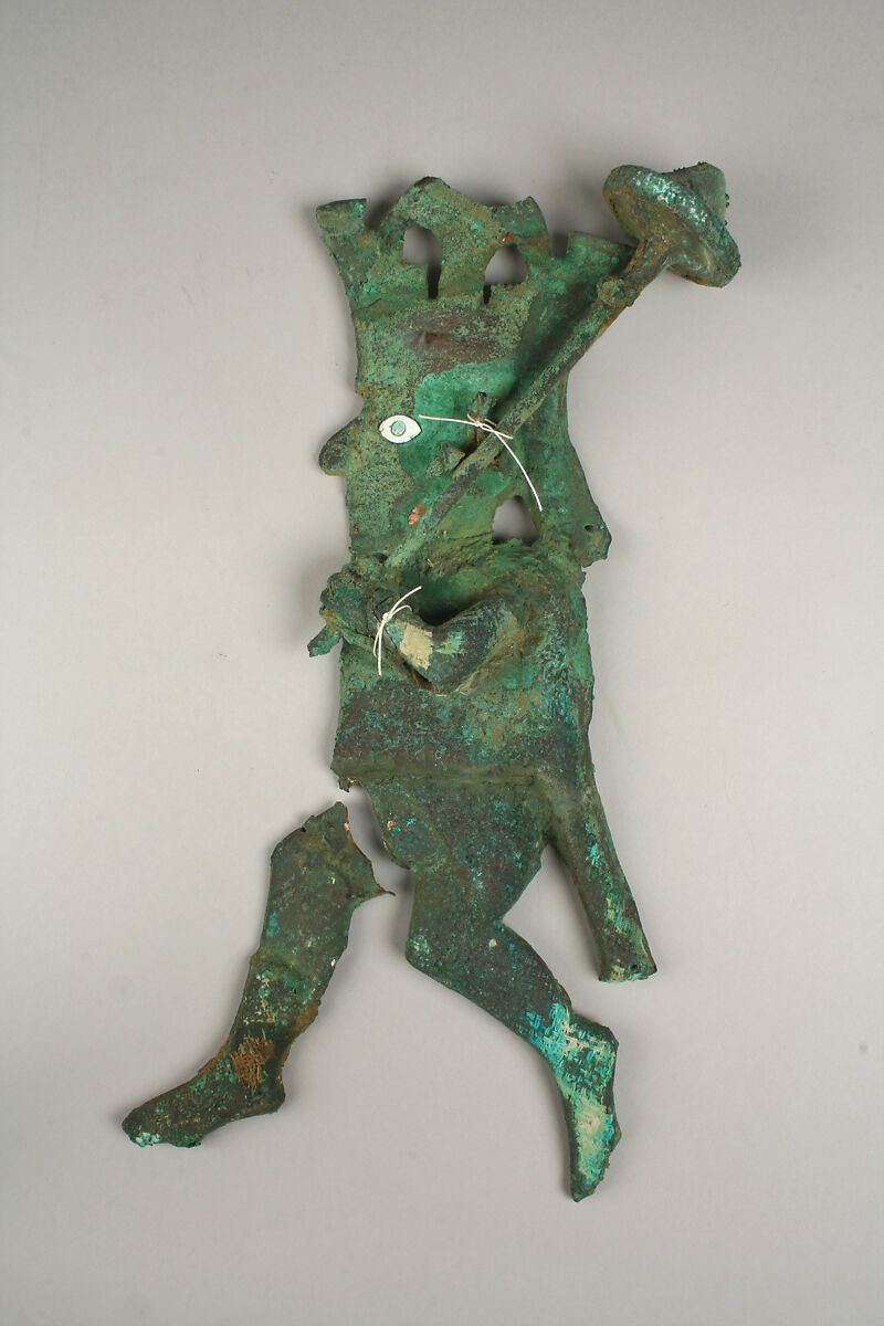 Profile Warrior, Silvered (?) copper, shell, Moche 