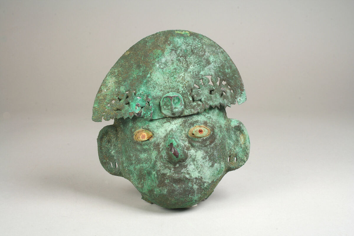 Mask, Silvered copper, stone, Moche 