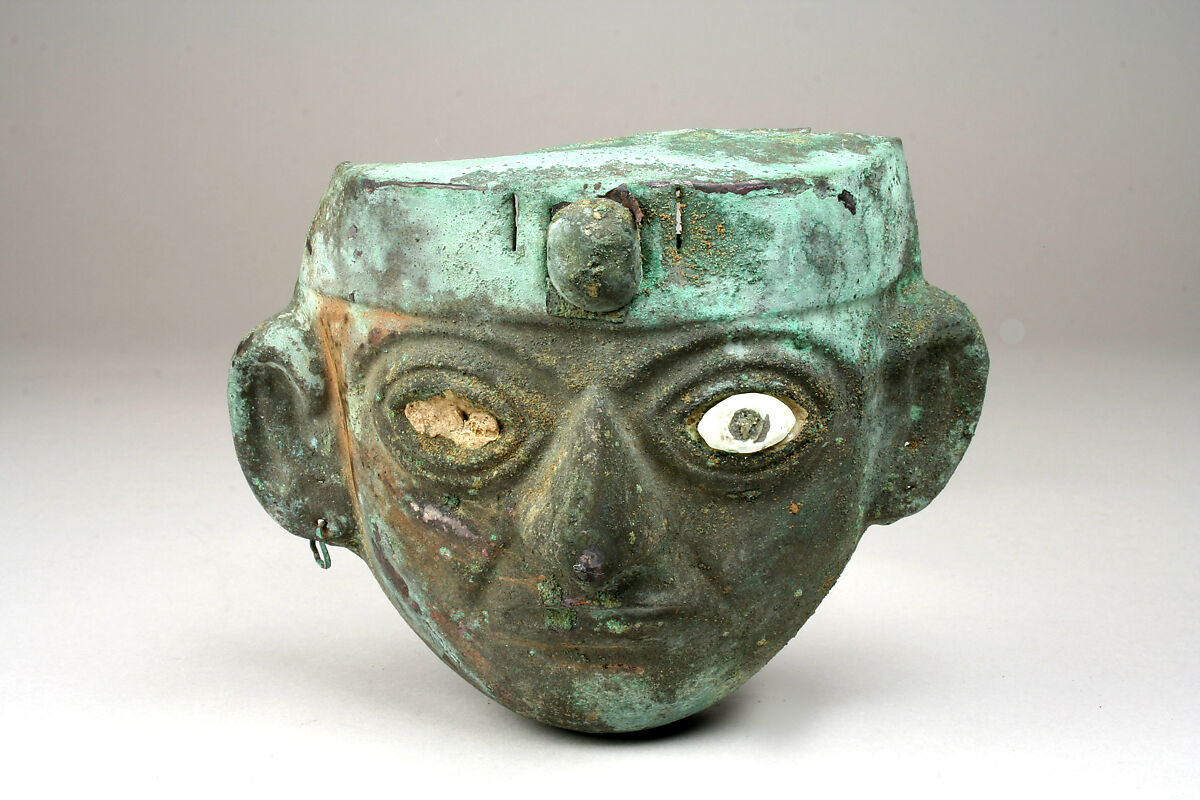 Mask, Silvered copper, shell, stone, Moche 