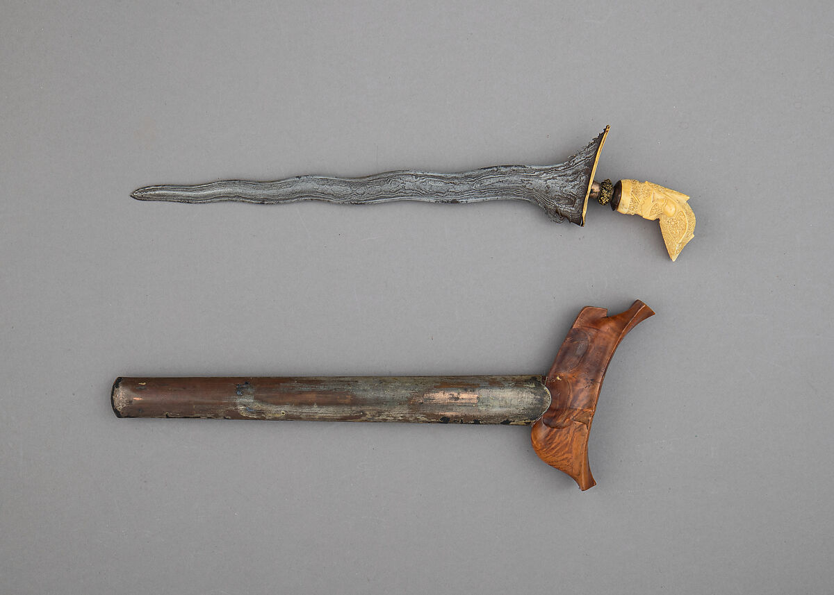 Kris with Sheath, Steel, ivory, copper, brass, Sumatran, Palembang