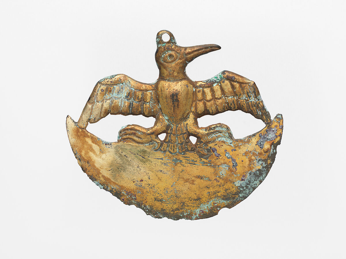 Crescent Ornament, Gilded copper, Moche 