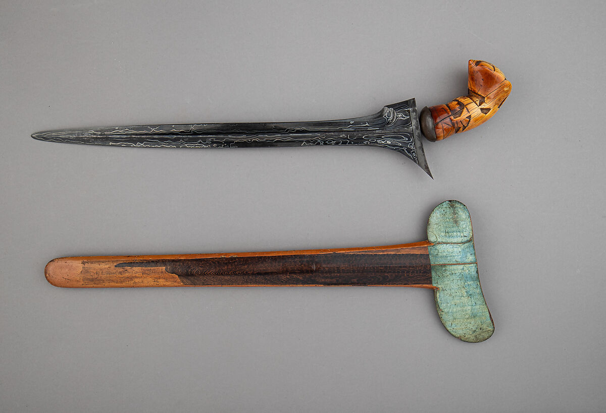 Kris with Sheath, Steel, ivory, wood, pigment, Balinese, grip, Sumatran