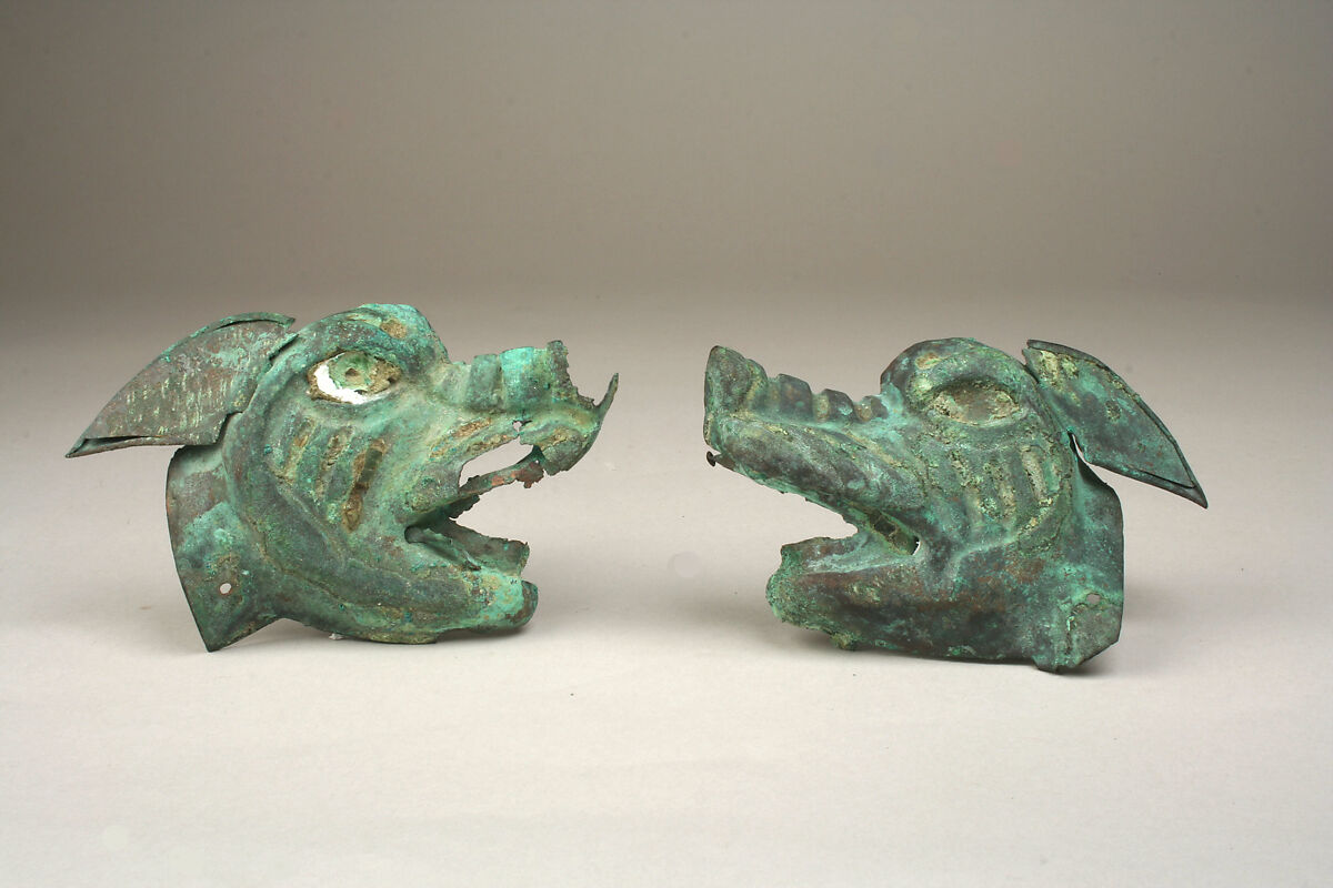 Fox Head, Copper, shell, turquoise, Moche 