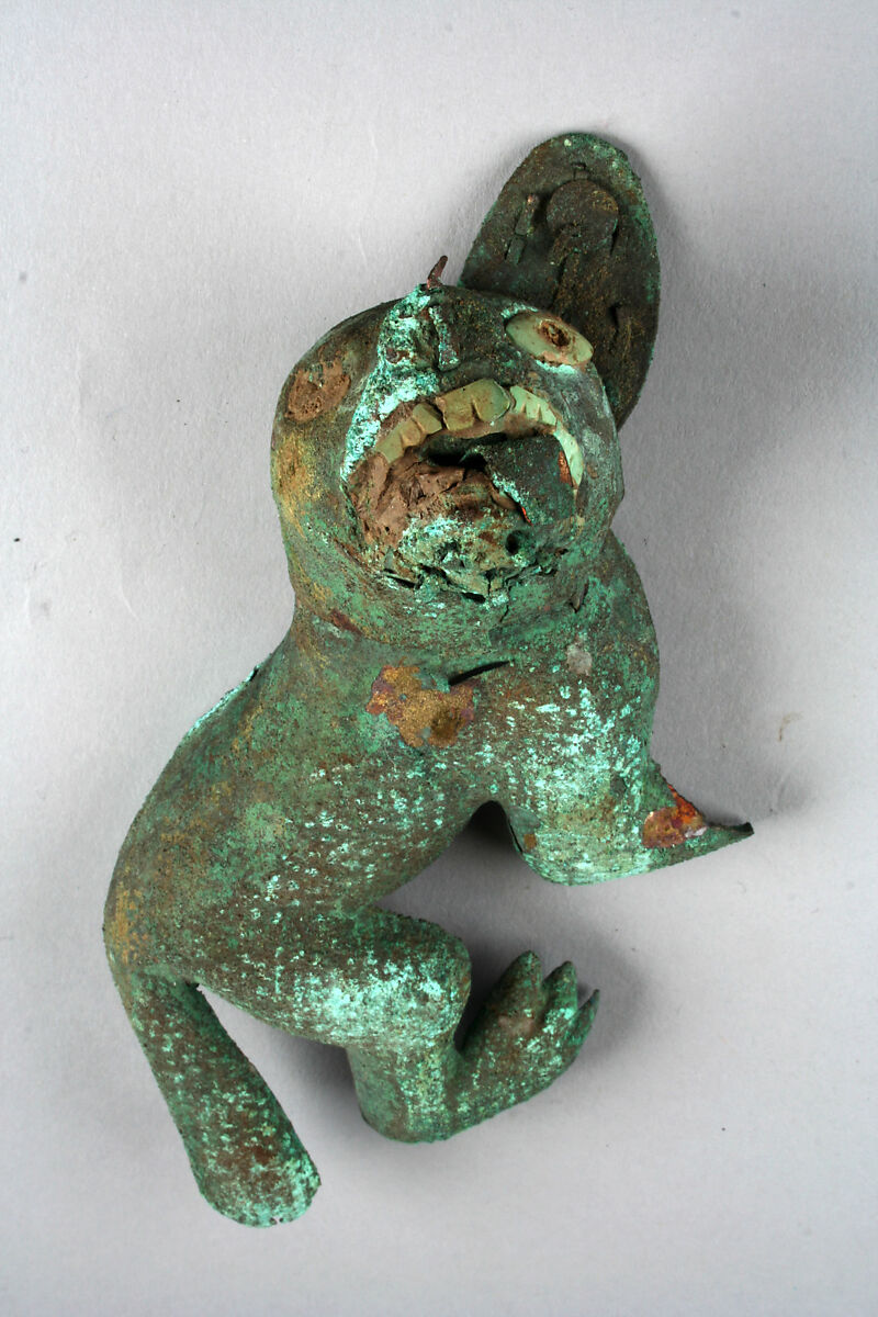 Fox Ornament, Gilded copper, stone, Moche