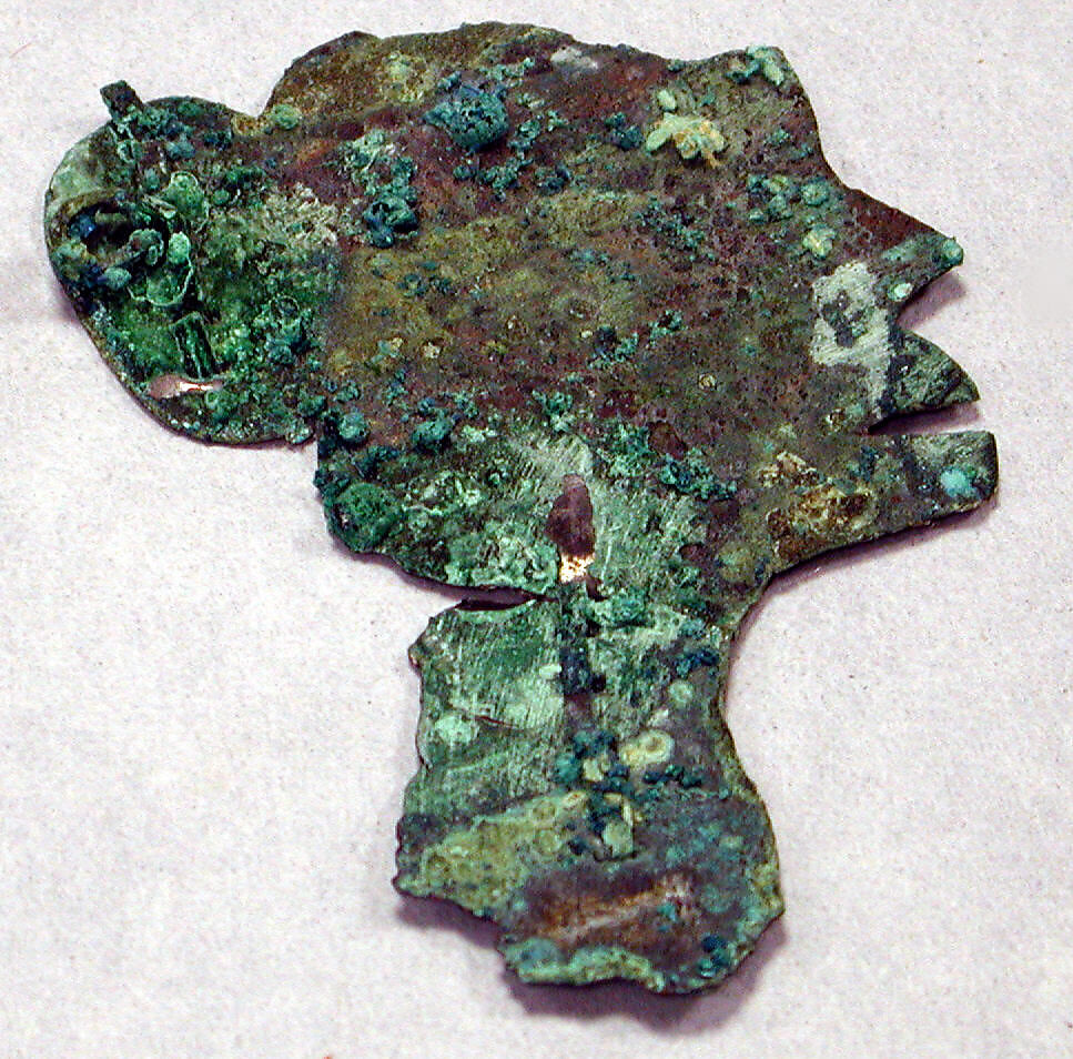 Figure Fragment, Gilded copper, Moche 