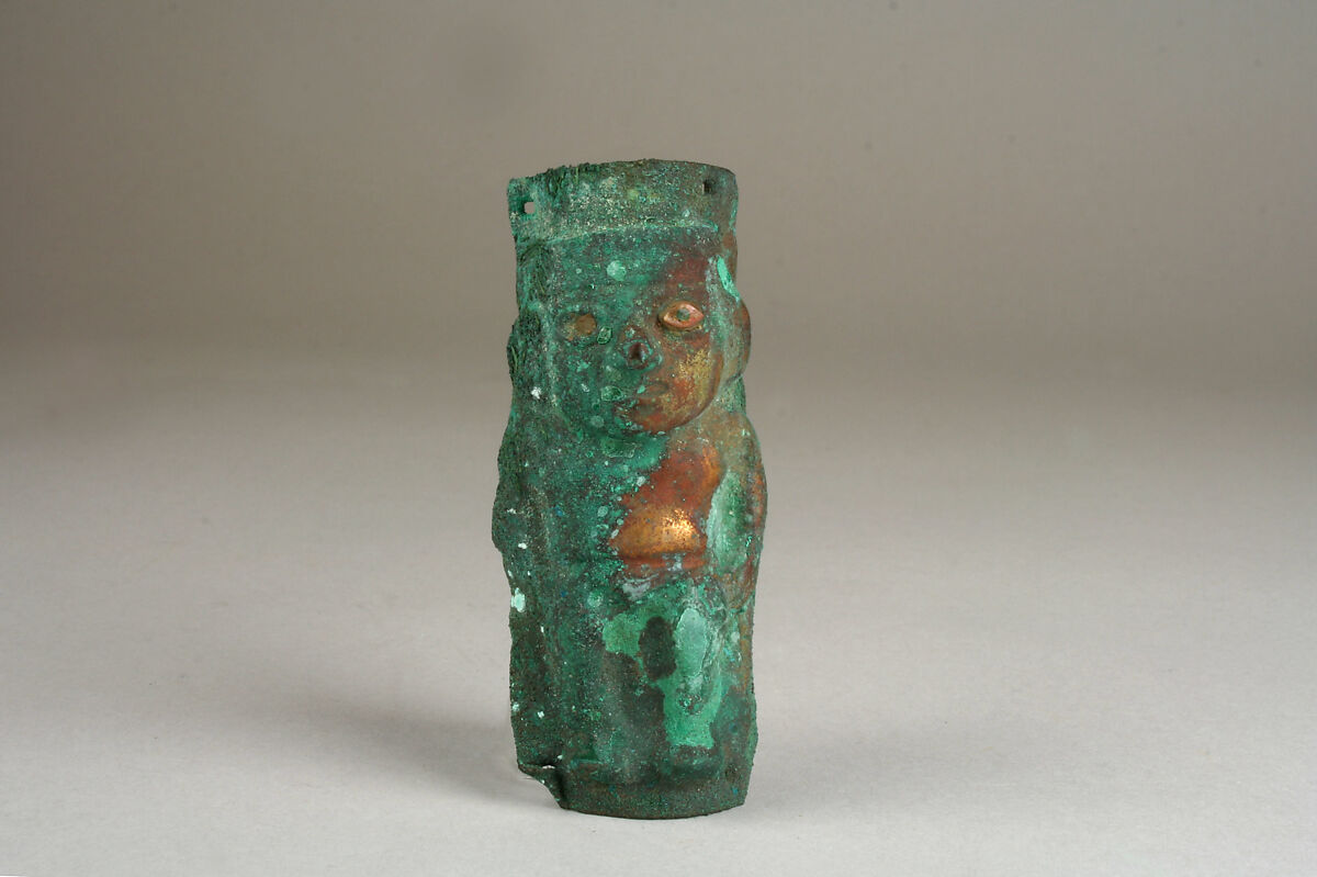 Staff Head, Gilded copper, stone, Moche 