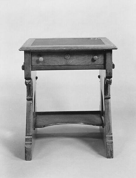 Desk, Designed by Leopold Eidlitz (1823–1906), Cherry, brass, leather, American