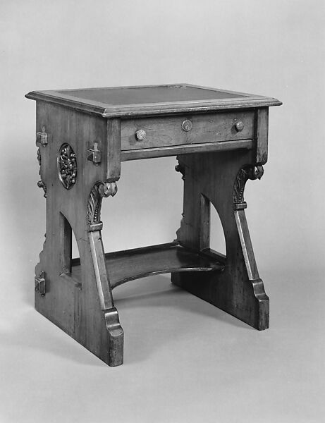 Desk, Designed by Leopold Eidlitz (1823–1906), Cherry, brass, leather, American 