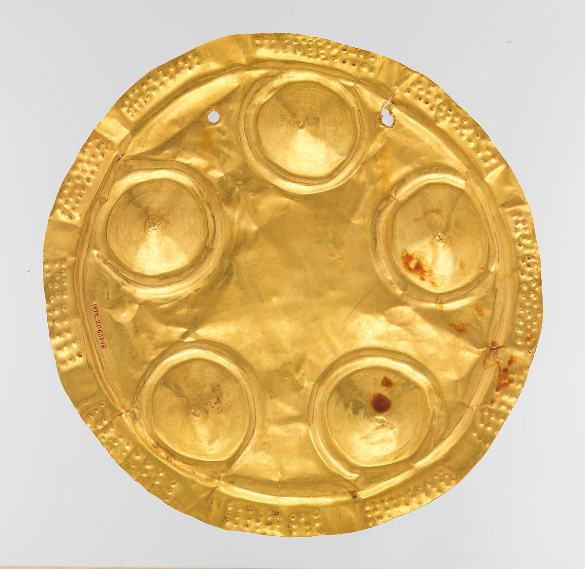Pectoral Disk, Gold (hammered), leather (case), Veraguas (?)