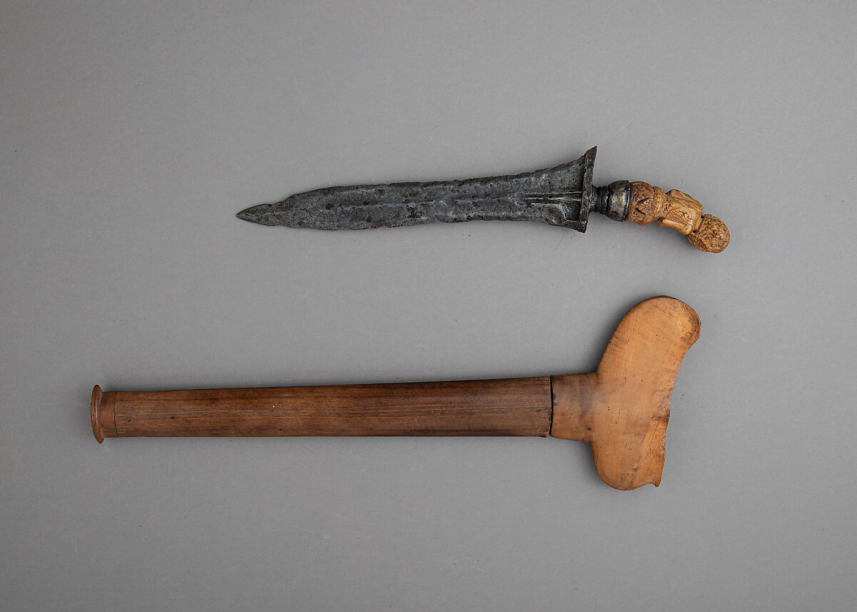 Kris with Sheath, Steel, wood, bone, silver, Javanese