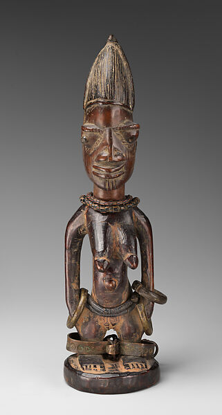 Twin Figure: Female (Ibeji), Wood, nails, camwood powder, brass, glass beads, Yoruba peoples 