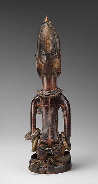 Twin Figure: Female (Ibeji), Yoruba artist, Wood, nails, camwood powder, brass, glass beads, Yoruba peoples