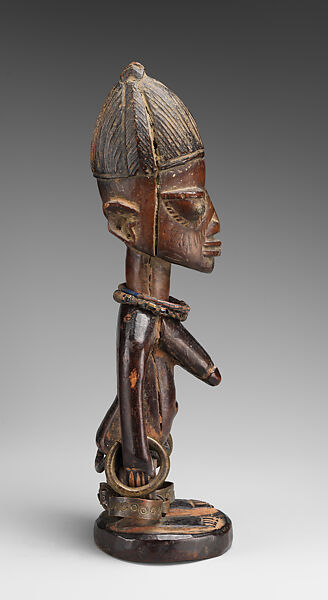 Twin Figure: Female (Ibeji), Yoruba artist, Wood, nails, camwood powder, brass, glass beads, Yoruba peoples