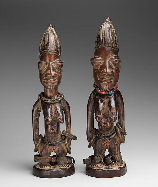 Twin Figure: Female (Ibeji), Yoruba artist, Wood, nails, camwood powder, brass, glass beads, Yoruba peoples
