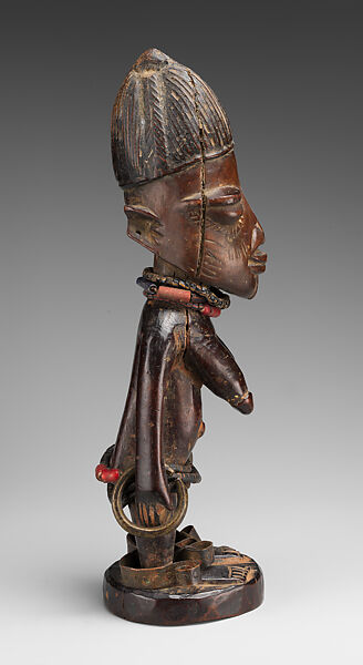 Twin Figure: Female (Ibeji), Yoruba artist, Wood, nails, camwood powder, brass, glass beads, Yoruba peoples