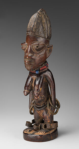 Twin Figure: Female (Ibeji), Yoruba artist, Wood, nails, camwood powder, brass, glass beads, Yoruba peoples