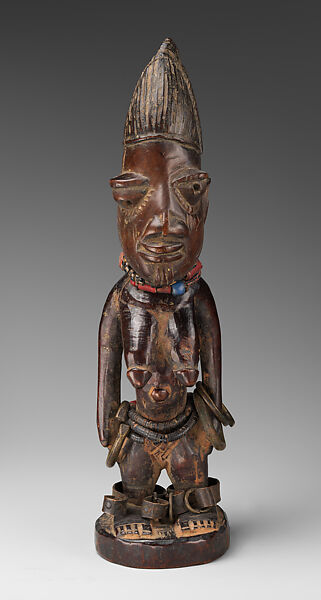 Twin Figure: Female (Ibeji), Wood, nails, camwood powder, brass, glass beads, Yoruba peoples 