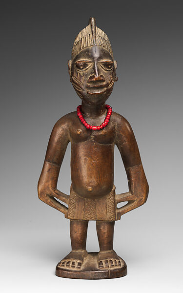 Twin Figure: Male (Ibeji), Workshop of Onipasinobe (Nigerian, Yoruba, Egbado or Ibarapa or Egba group), Wood, beads, camwood powder 