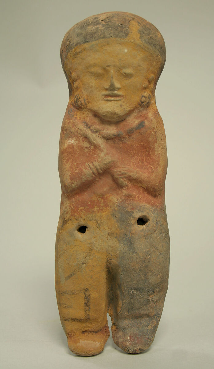 Ceramic Whistle in the Form of a Standing Figure, Ceramic, pigment, Bahia 