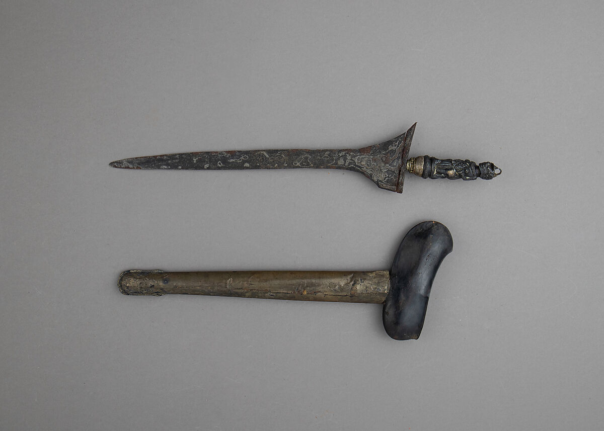 Kris with Sheath, Steel, silver, wood, Balinese, Scabbard, possibly Javanese or Madurese