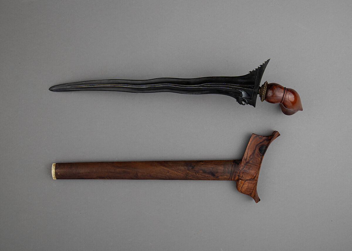 Kris with Sheath, Steel, wood, bone, brass, Sumatran