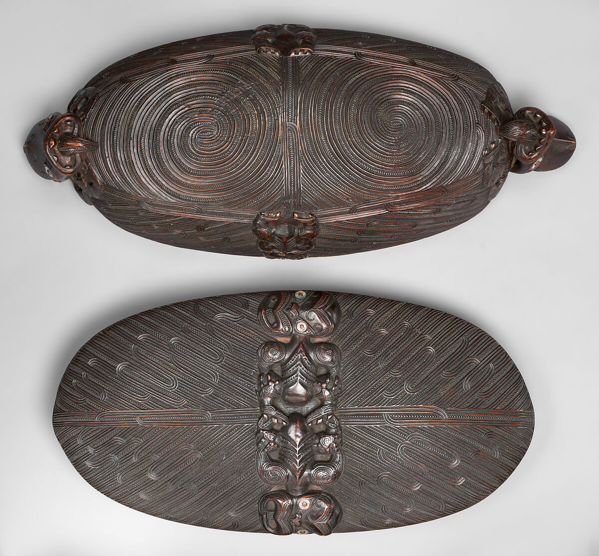 Waka huia (treasure box), Māori artist, Wood, shell (pāua), Maori people