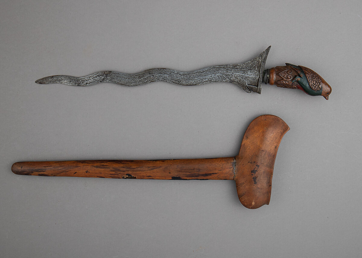 Kris with Sheath, Steel, pelet wood (possibly kajoe), polychromy, Javanese