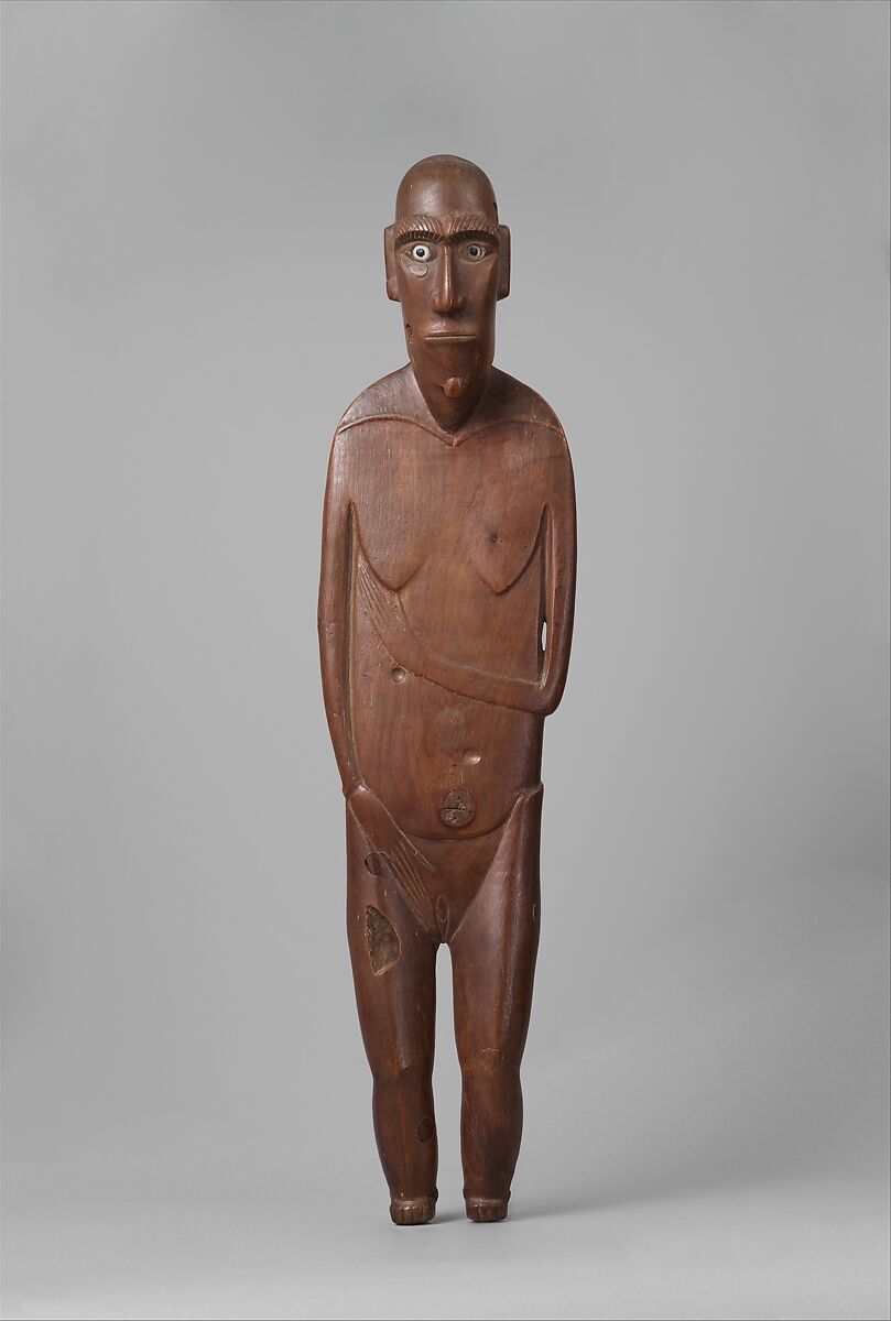 Female Figure (Moai Papa), Wood, glass, paint, resin(?), Rapa Nui people