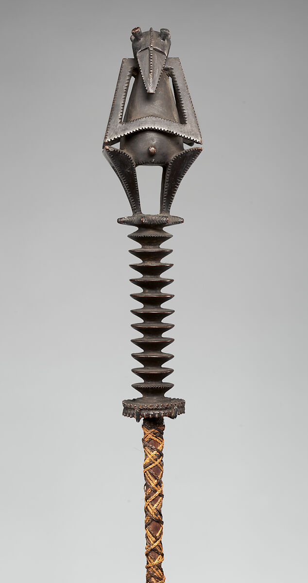 Tahiri ra'a (fly whisk), Mā'ohi artist, Wood, coconut fiber ('aha), human hair, Austral Islands