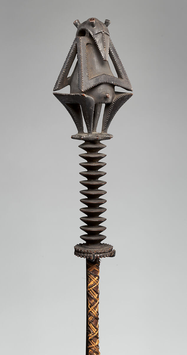 Tahiri ra'a (fly whisk), Mā'ohi artist, Wood, coconut fiber ('aha), human hair, Austral Islands